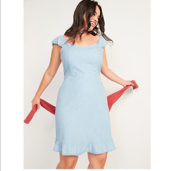 Old Navy Fit & Flare Puff-Sleeve Jean Mini Dress Plus Size 3X - Picture 1 of 10